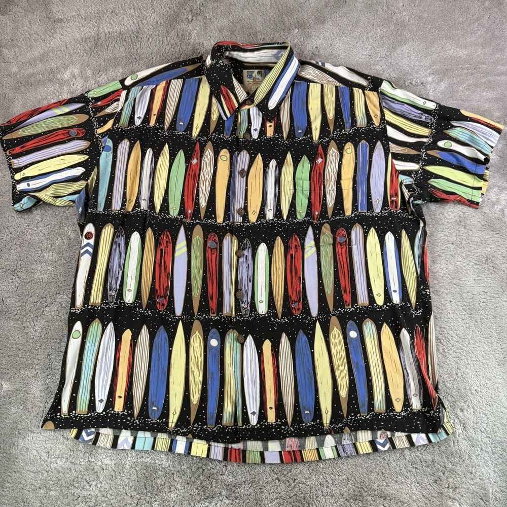 Kahala John Severson Hawaiian Shirt XL Surfboards Rayon Black Aloha Made Hawaii